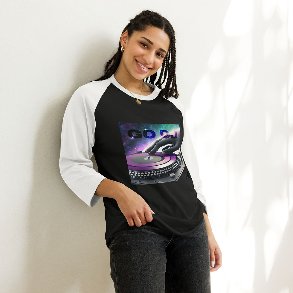 Zaedons Womens 3 Quarter Sleeve T Shirt Go DJ Print