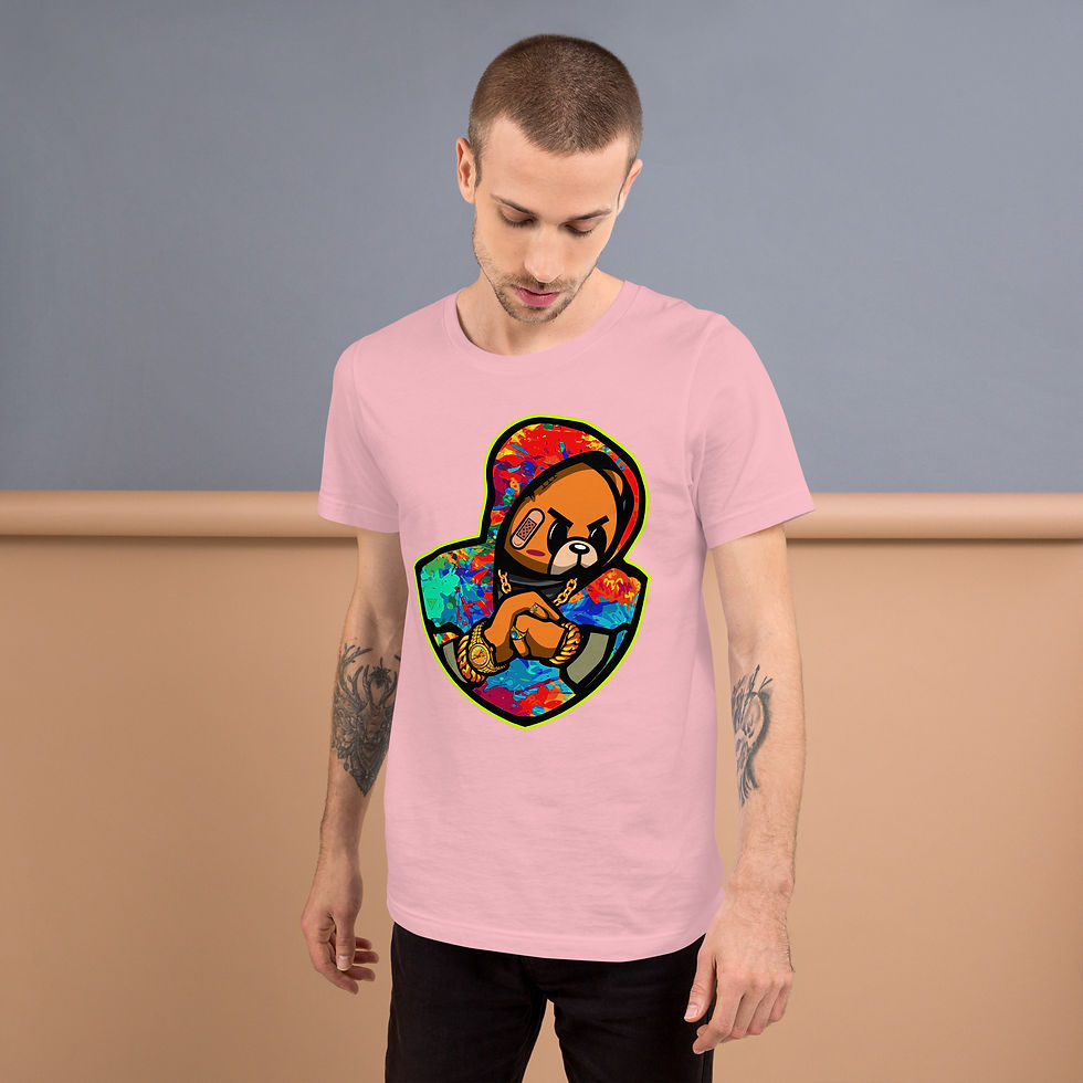 Thumbnail: Mens T Shirt Light Tones Hustle Bear Print Zaedons Streetwear