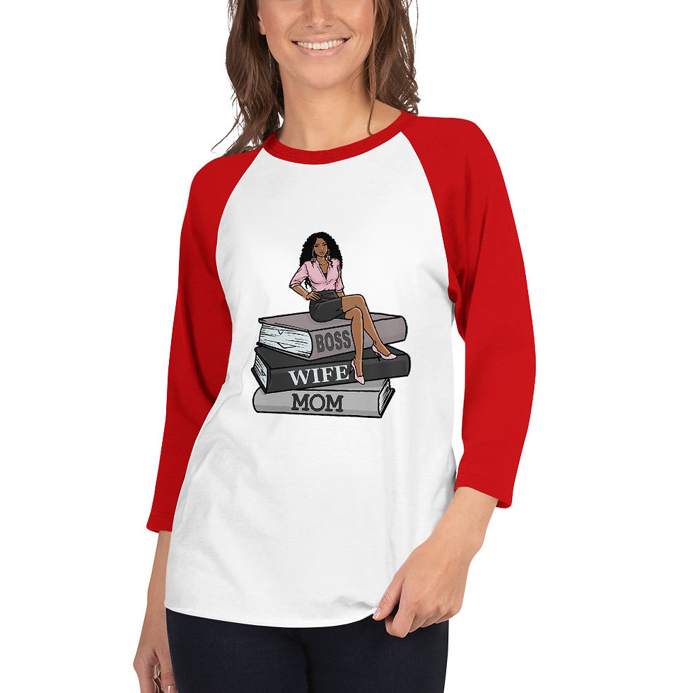 Thumbnail: Zaedons Womens 3 Quarter Sleeve T Shirt Boss Wife Mom Print