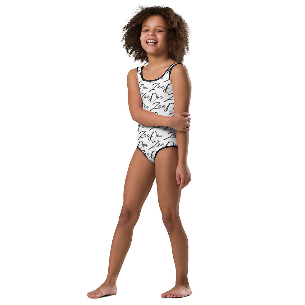 Thumbnail: Kids Swimsuit White Black Zaedon Repeat Logo One-Piece