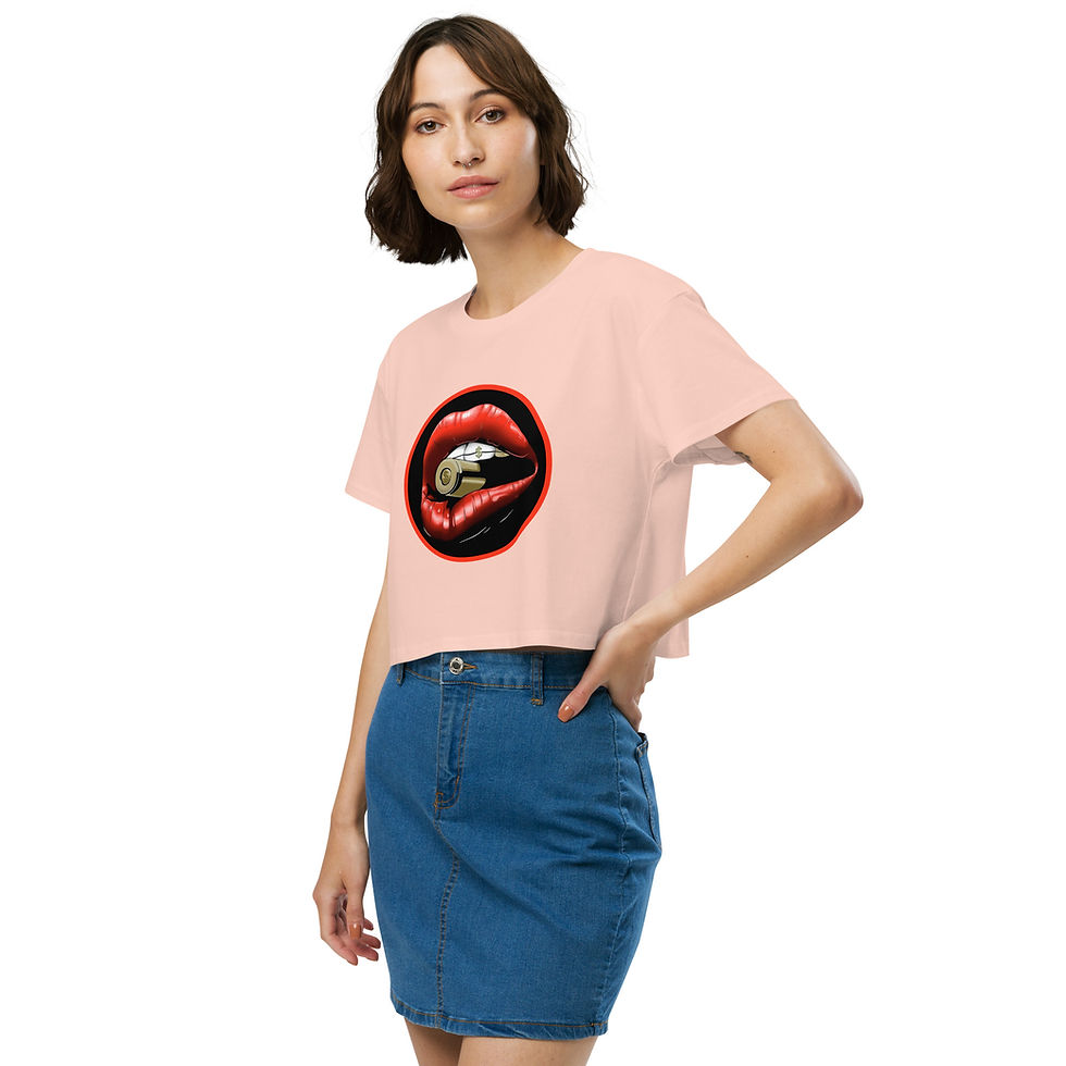 Thumbnail: Zaedons Womens Crop Top Hot Lips Print