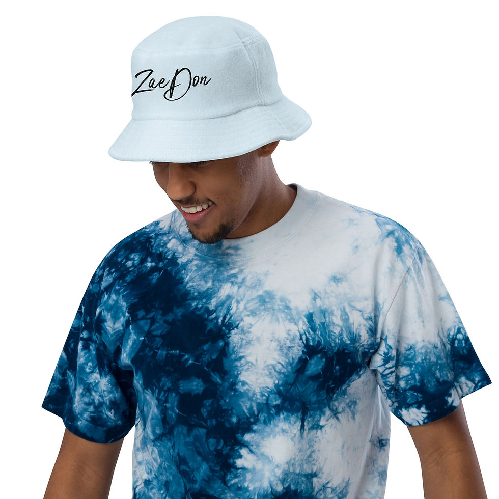 Black terry cloth bucket hat with pastel ZaeDon embroidery