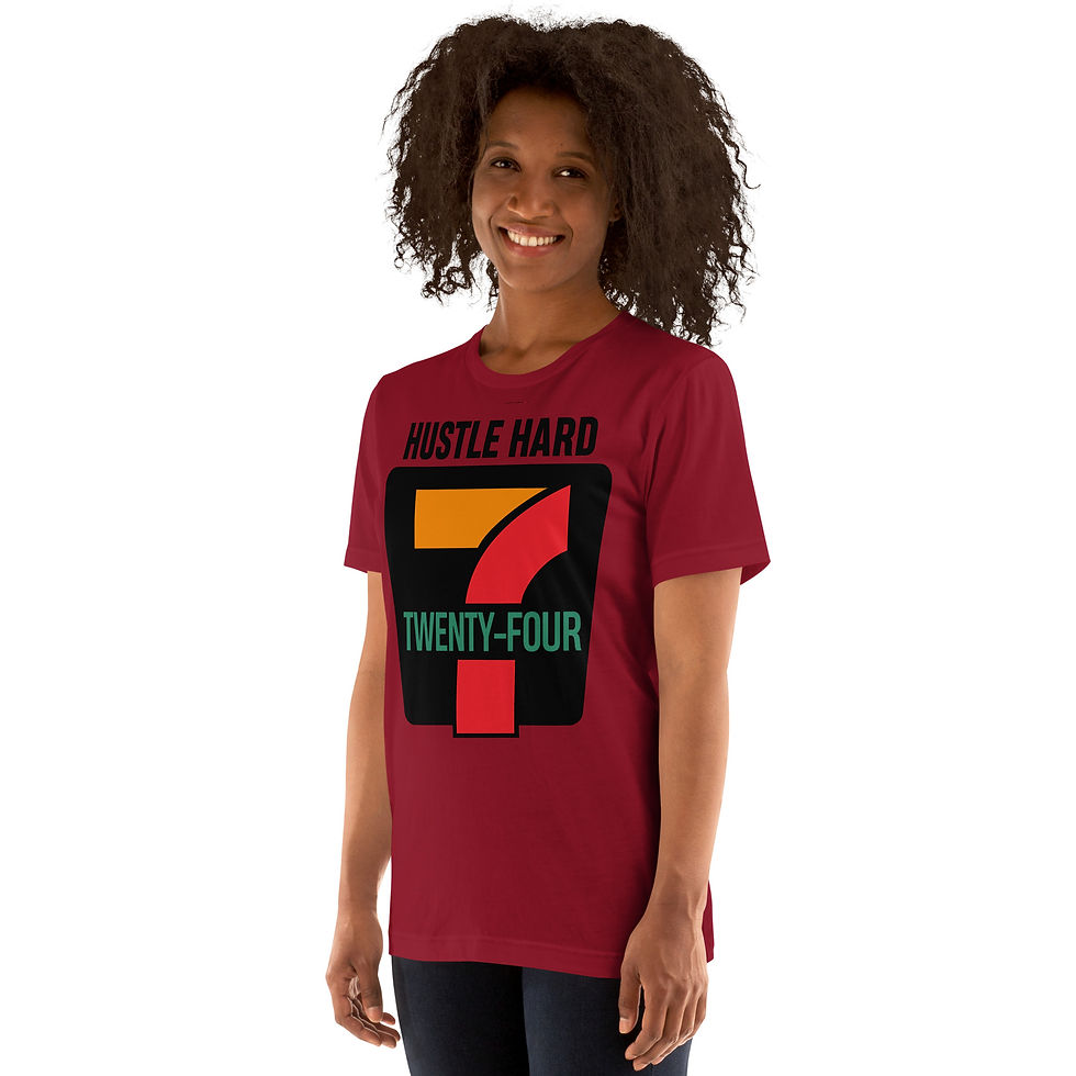 Thumbnail: Zaedons Women’s T Shirt Dark Tones Hustle 24/7 Print