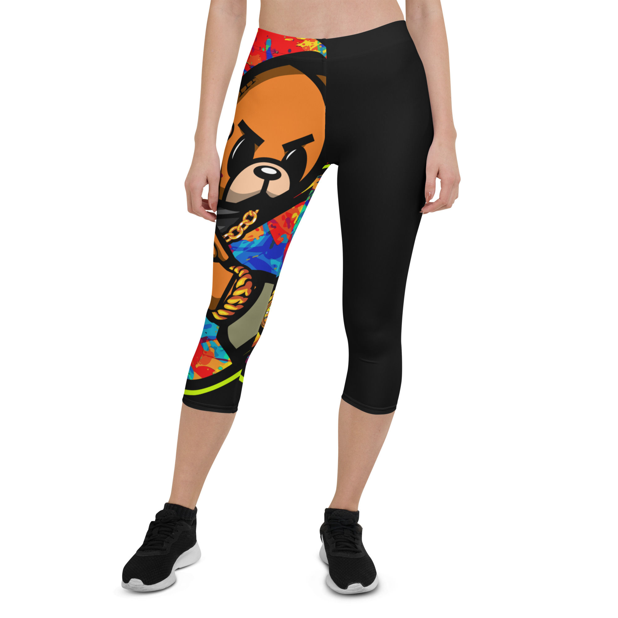 Zaedons Women Leggings Capri Hustle Bear Print