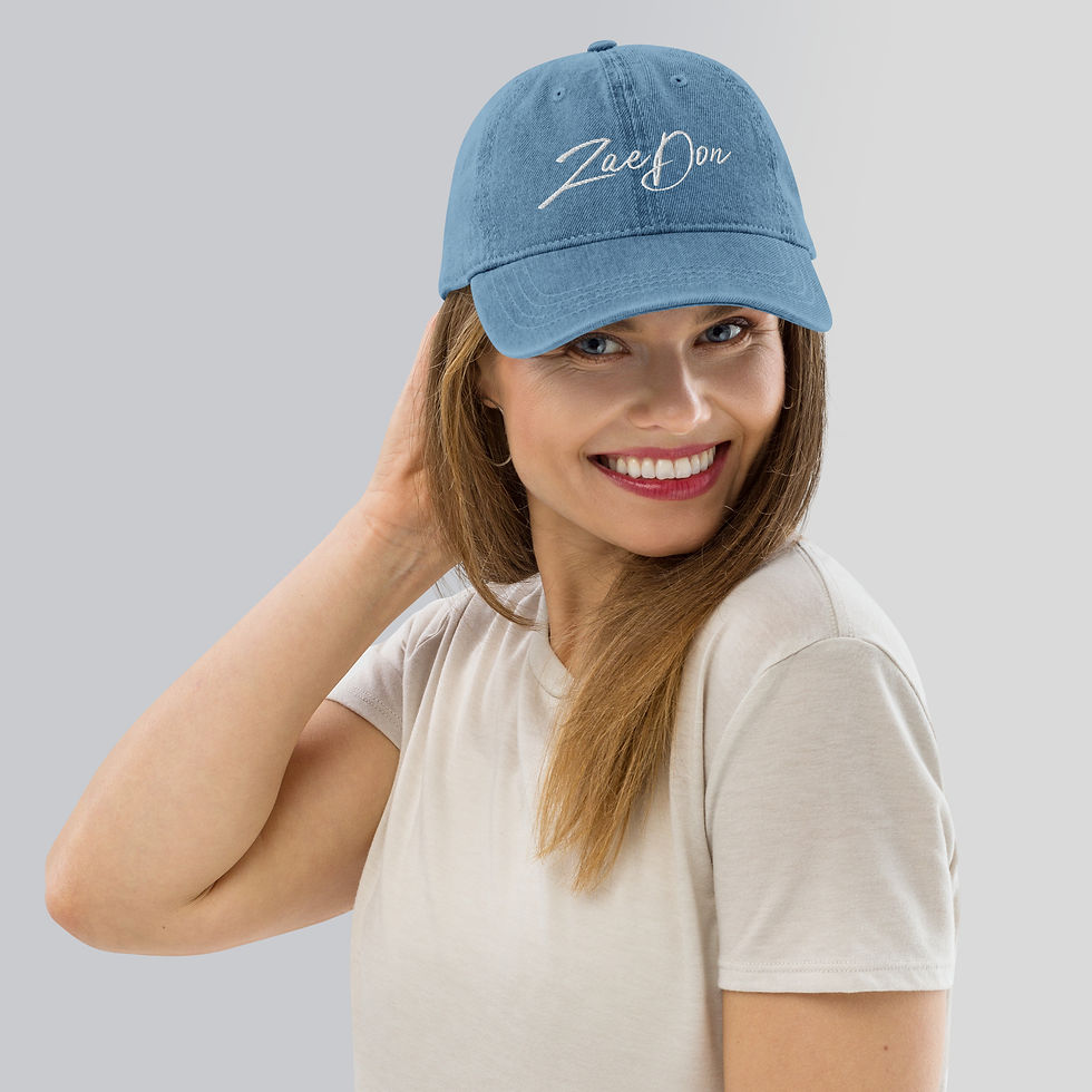 Denim dad hat with white Zaedon embroidery streetwear accessory