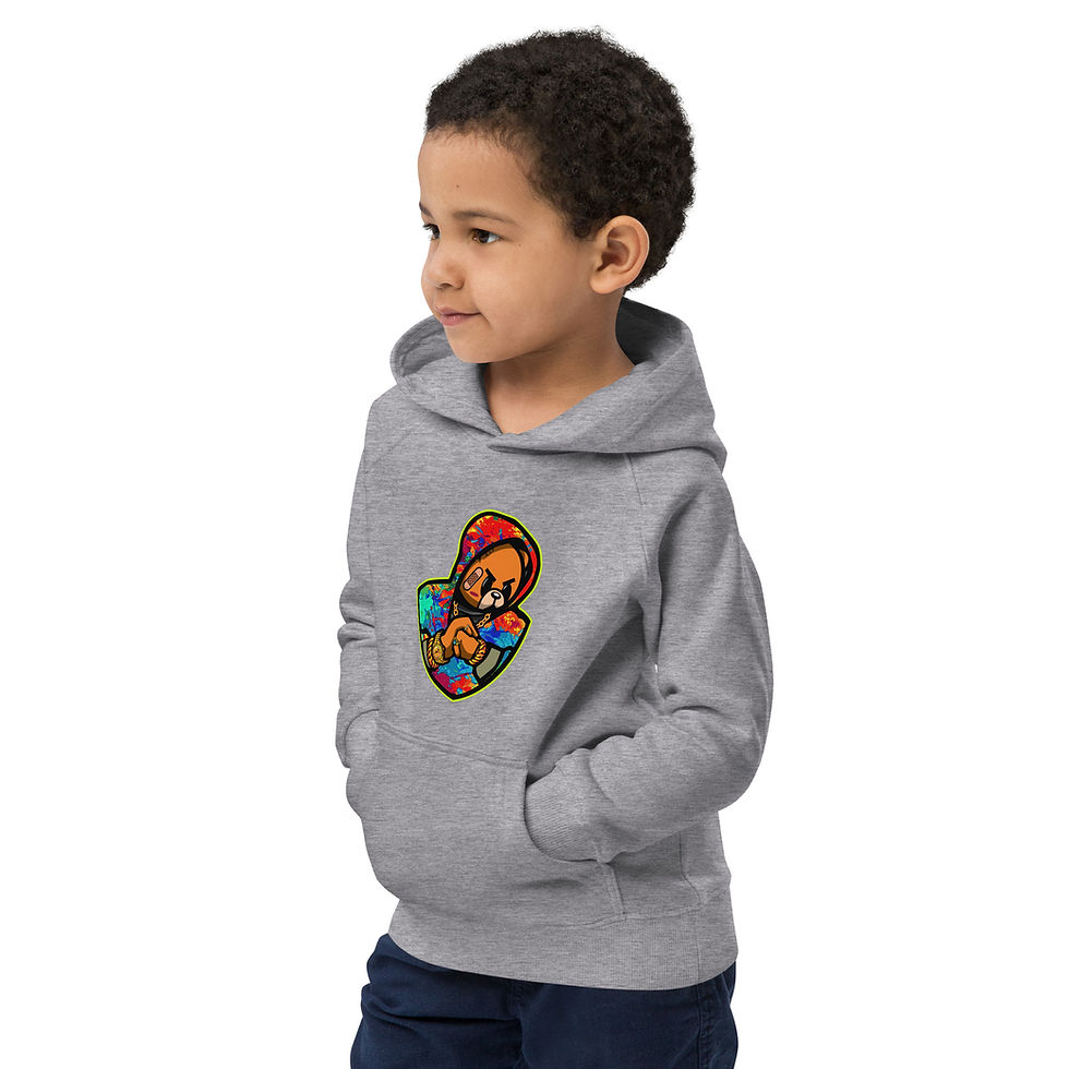 Thumbnail: Kids Eco Hoodie Hustle Bear Print sustainable streetwear hoodie