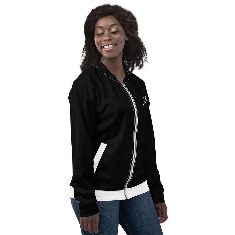 Thumbnail: Zaedons Womens Bomber Jacket Black White Accent ZaeDon Signature