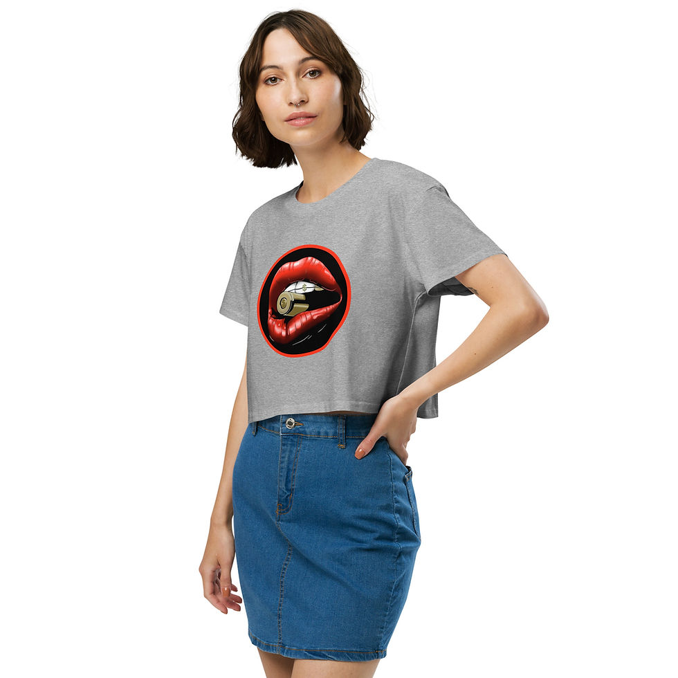 Thumbnail: Zaedons Womens Crop Top Hot Lips Print