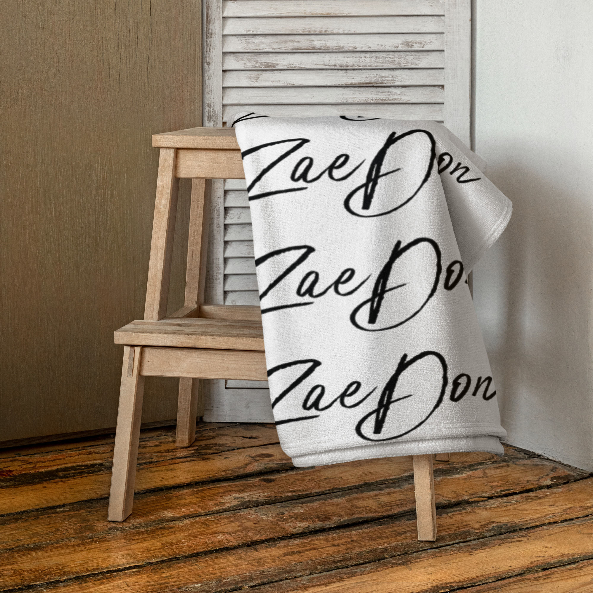 Towel White ZaeDon Black Repeat Signature