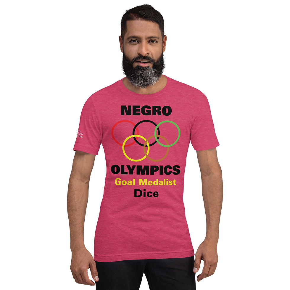 Thumbnail: Zaedons Mens T Shirt Bright Tones Negro Olympics Dice Gold Print
