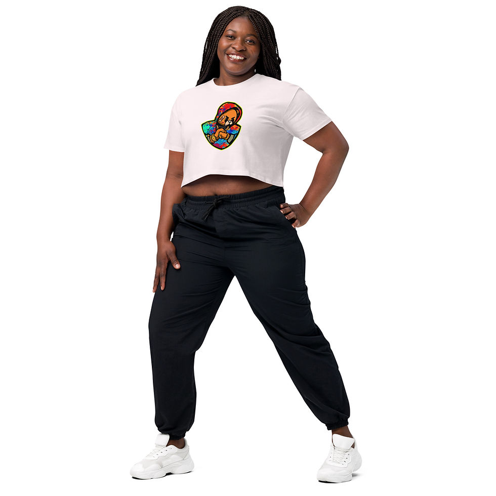 Thumbnail: Zaedons Womens Crop Top Hustle Bear Print