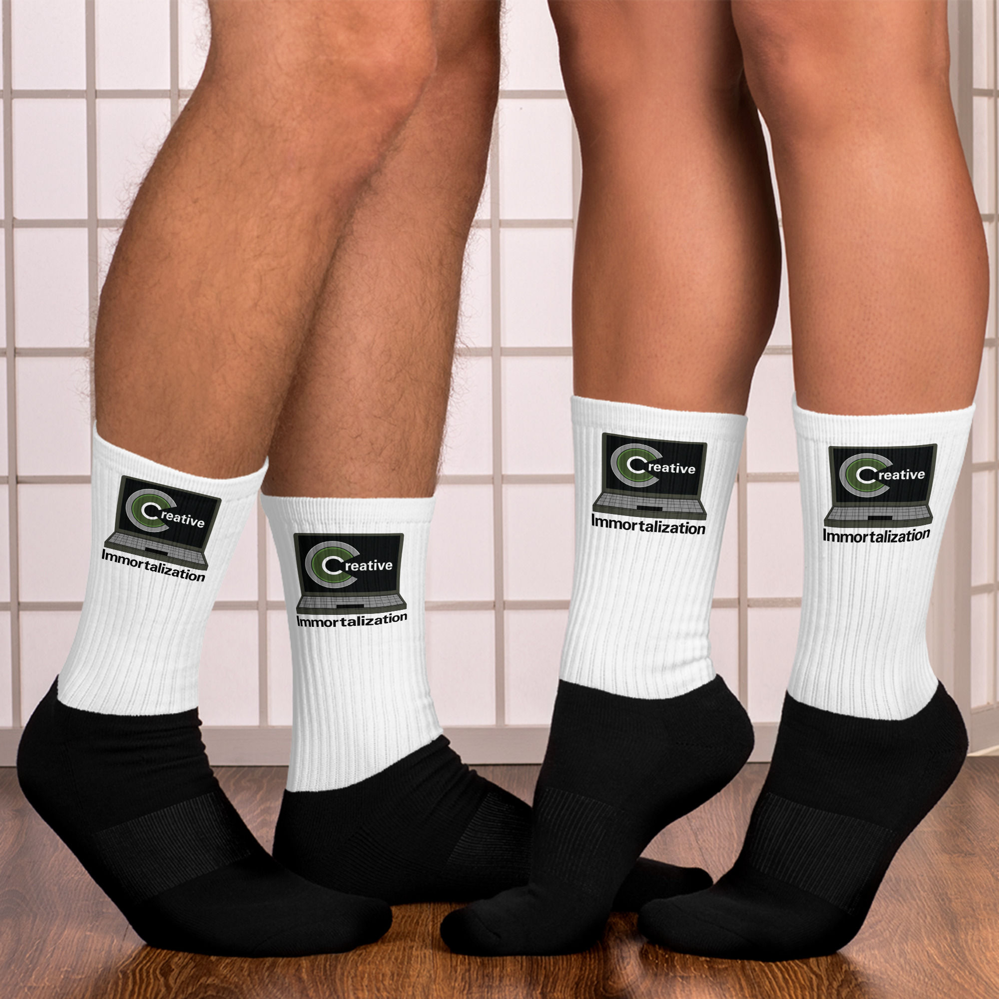 Socks White Black Bottom Black Creative Immortalization Logo