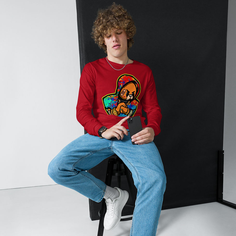 Thumbnail: Zaedons Mens Long Sleeve Hustle Bear Print