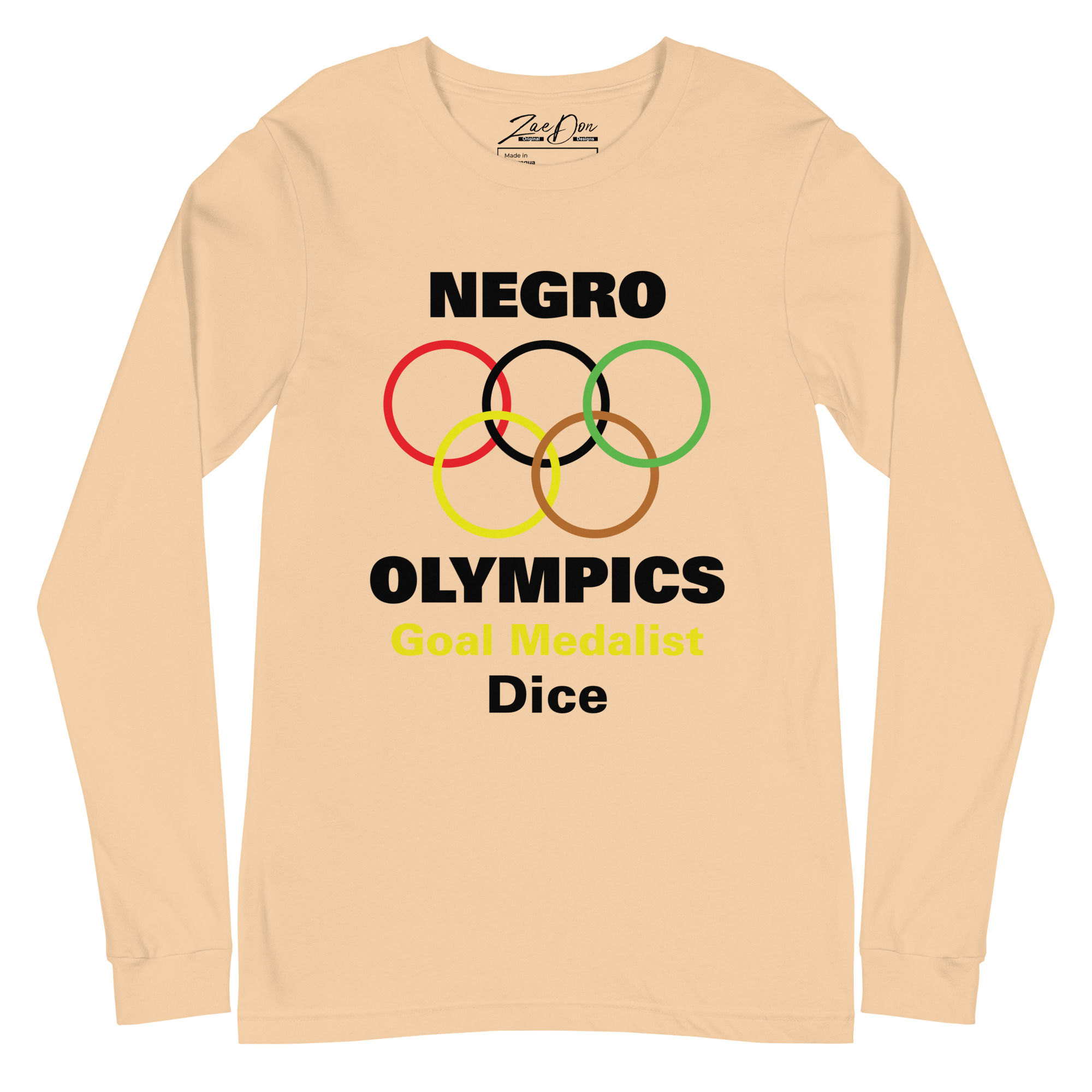 Zaedons Womens Long Sleeve T Shirt Negro Olympics Dice Gold Print