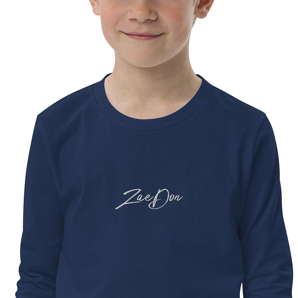 Thumbnail: Kids long sleeve T-shirt white Zaedon signature logo embroidered streetwear tee