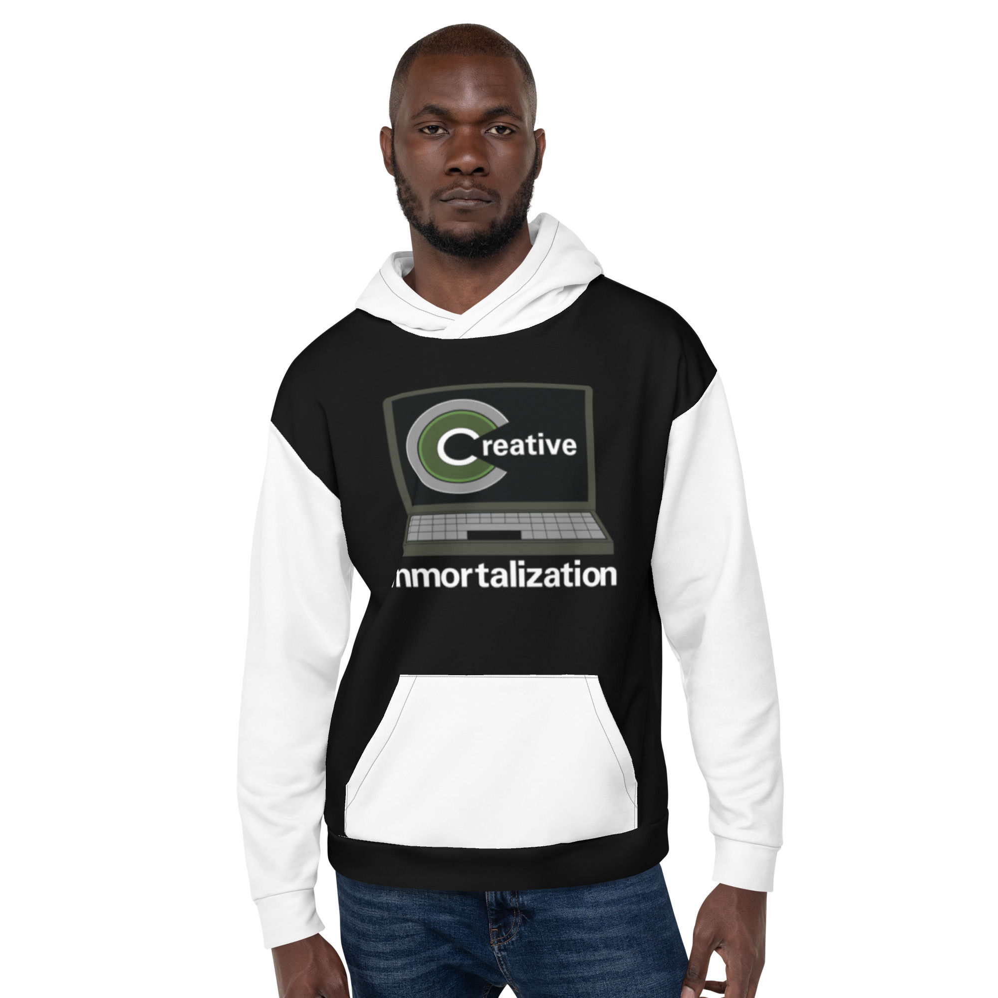 Hoodie Mens Black & White / WHT Creative Immortalization Print