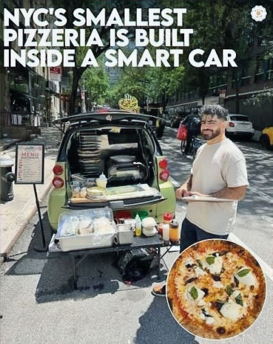 NYC’s smallest pizzeria, a fully functioning pizza shop built inside a Smart Car, serving artisanal New York pizza across all five boroughs. Founded by CIA-trained chef Bradley Alvelo @pizzapodnyc