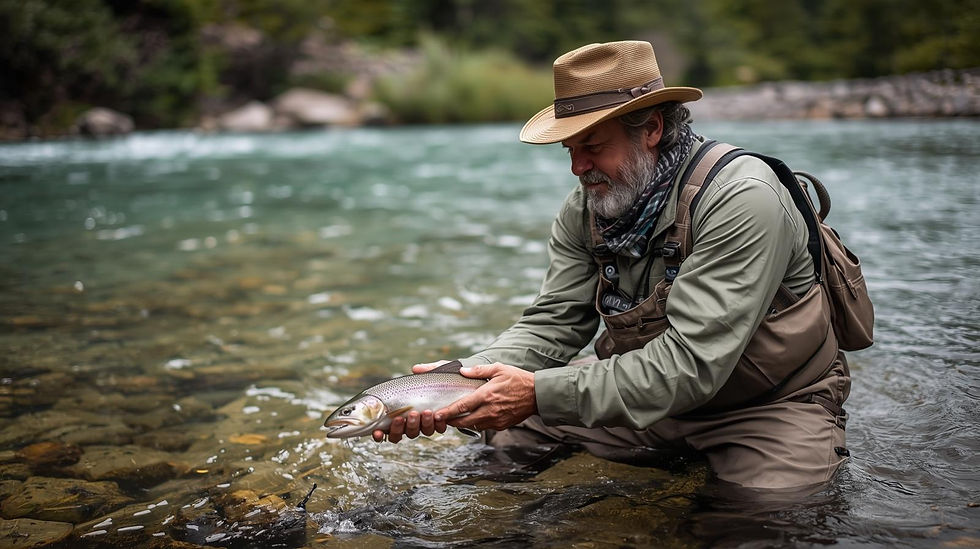 WNC Fly Fishing guide releasing brown trout
