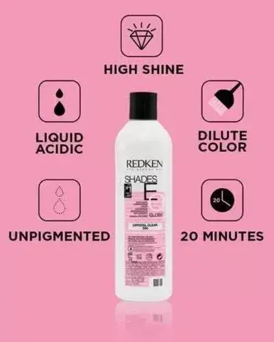 Botella de Redken Shades EQ Crystal Clear 1000ml, coloración demi permanente sin amoníaco para brillo y acondicionamiento
