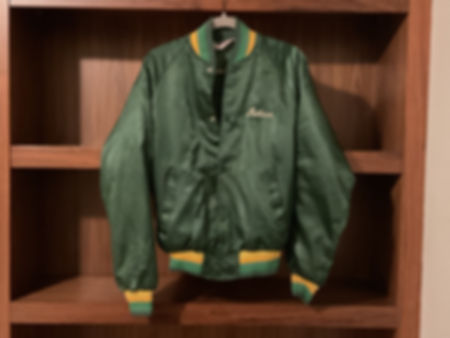 MSU Green Satin Bomber Jacket with Letterman Details 