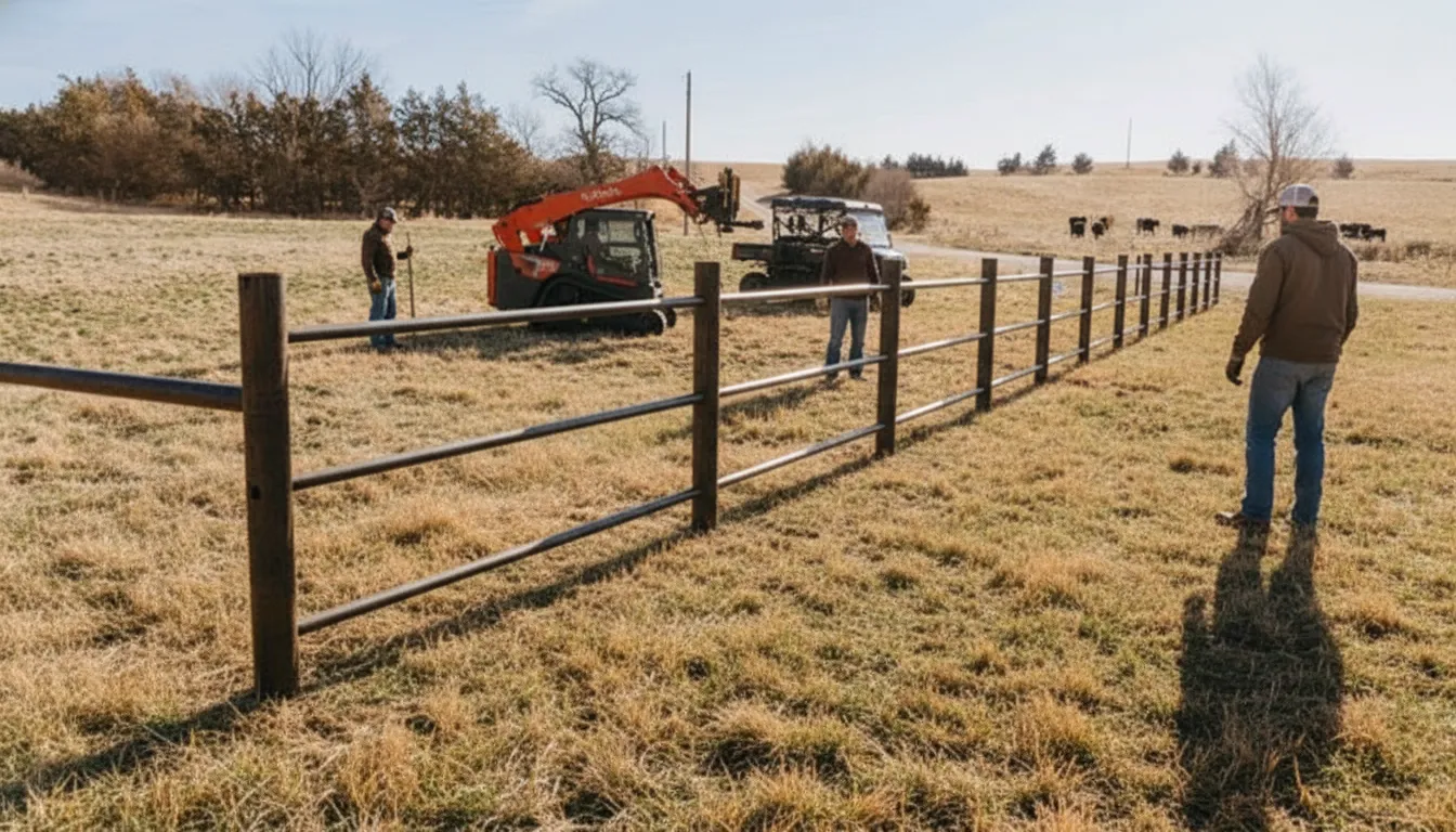Fencing crew installing a durable livestock fence in Nebraska