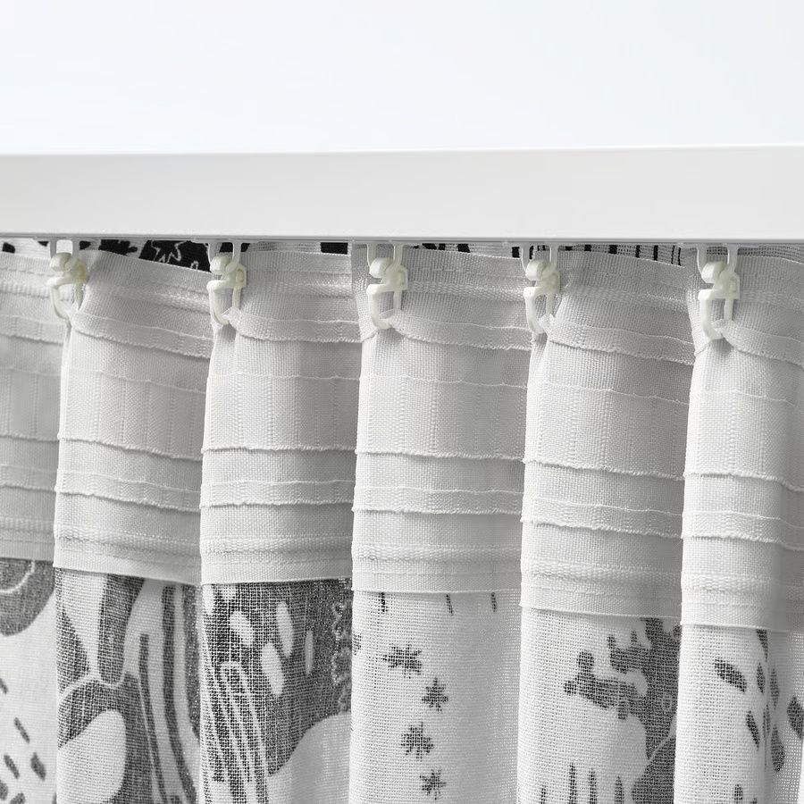 Thumbnail: Curtain Pair - White/Black, 57x98", Linen/Cotton Blend, Light-Filtering