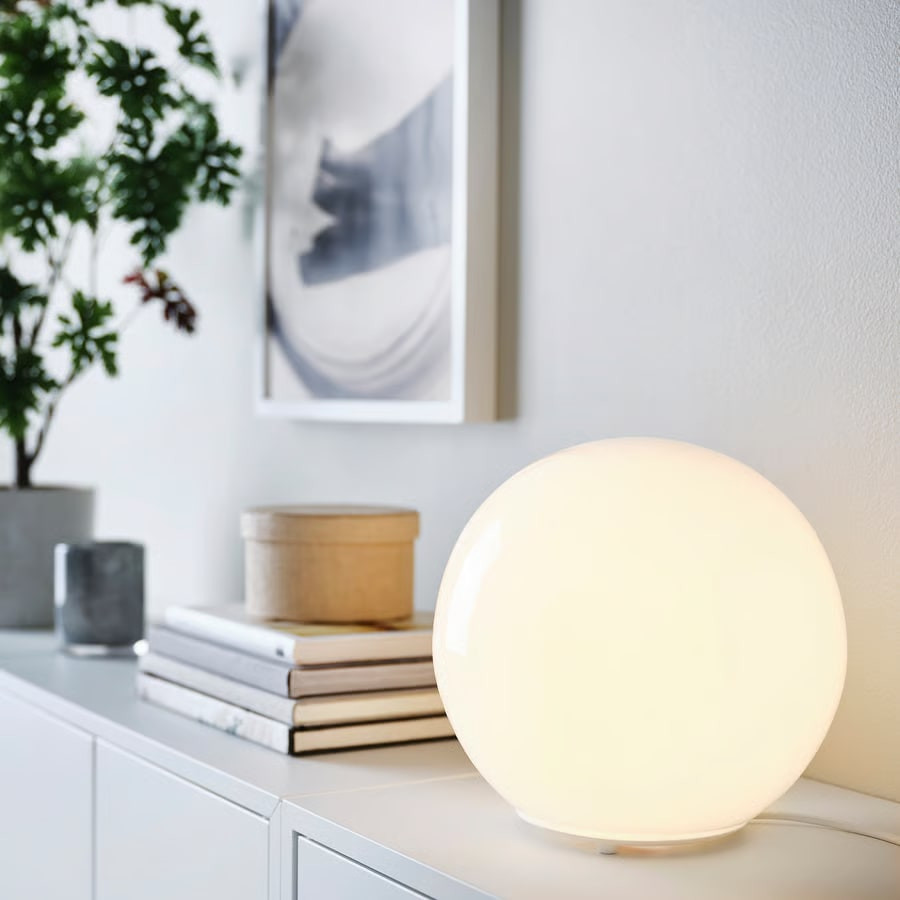 IKEA FADO Table Lamp - 10" Glass Globe, Creates Mood Light, 75W Max, White