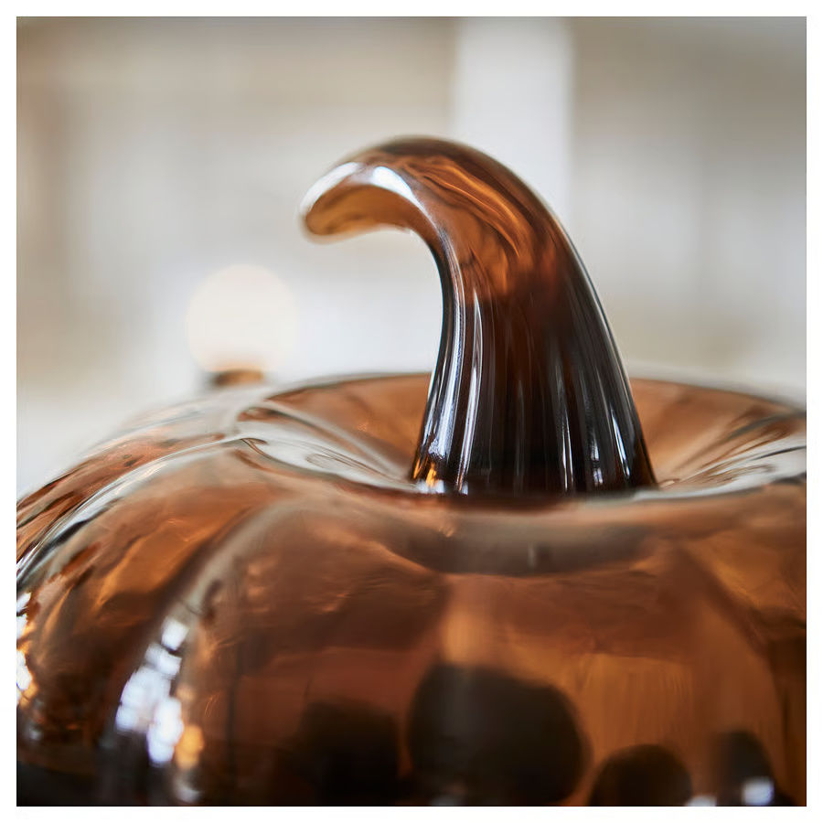 Thumbnail: Decorative Glass Bowl with Lid - Yellow/Brown, 7.5" Diameter, Pumpkin Shape