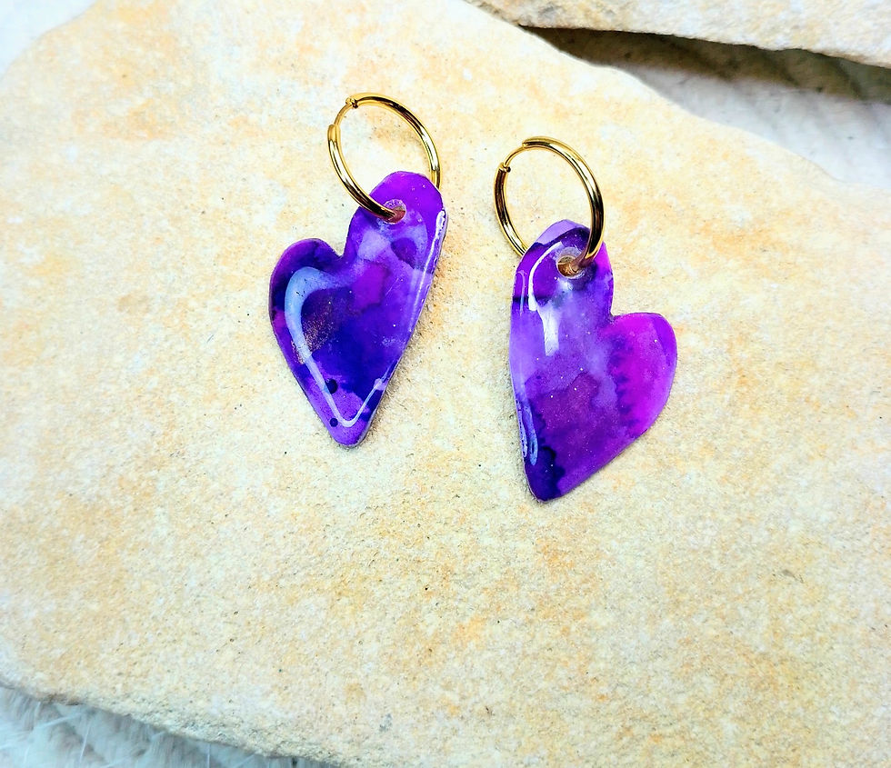 Miniature : Boucles d'oreilles Cœurs en aquarelle- coloris au choix