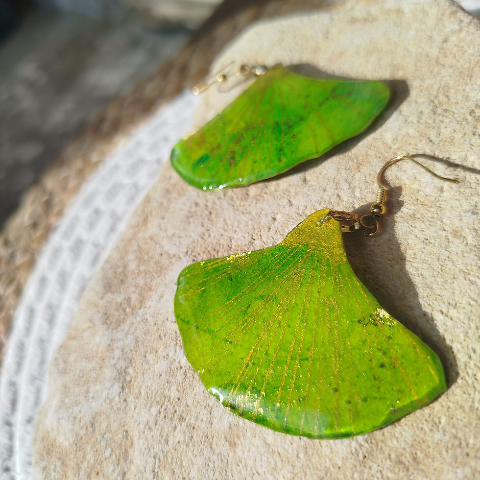 Miniature : Boucles ginkgo vert pomme et or XL