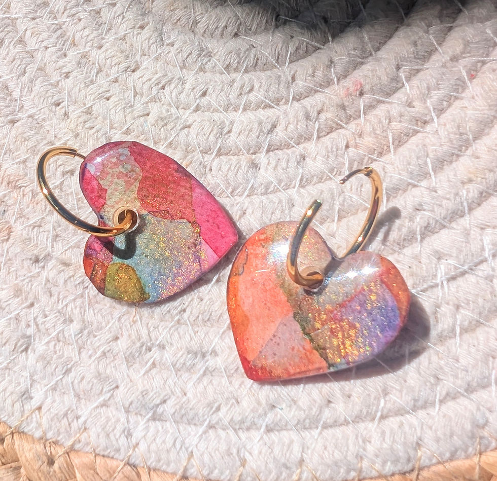 Miniature : Boucles d'oreilles" Cœurs gros" en aquarelle-multicolore