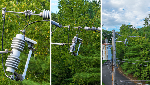 Aerial Drone Closeup Inspection Commercial Photography Imagery of Powerline Electrical System Condition