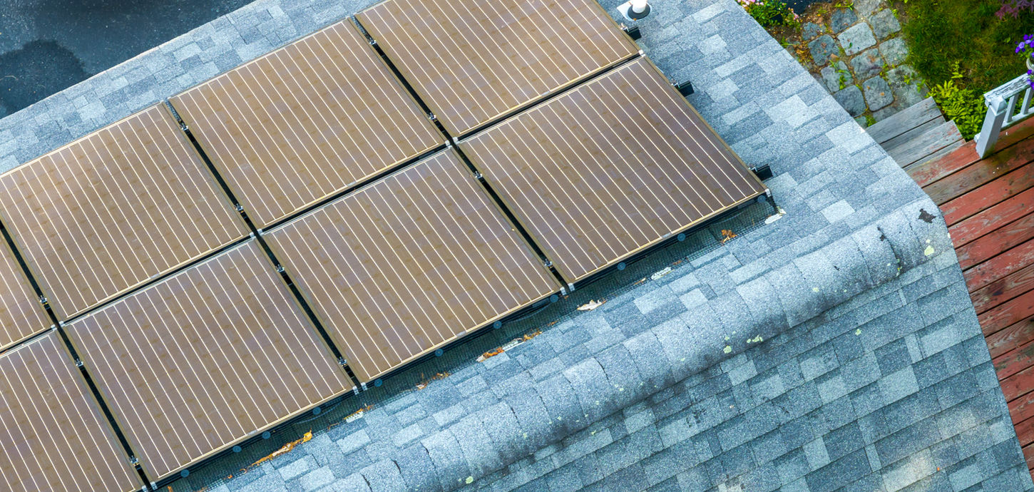 Aerial Drone Imagery of Residential Roof Solar Panels