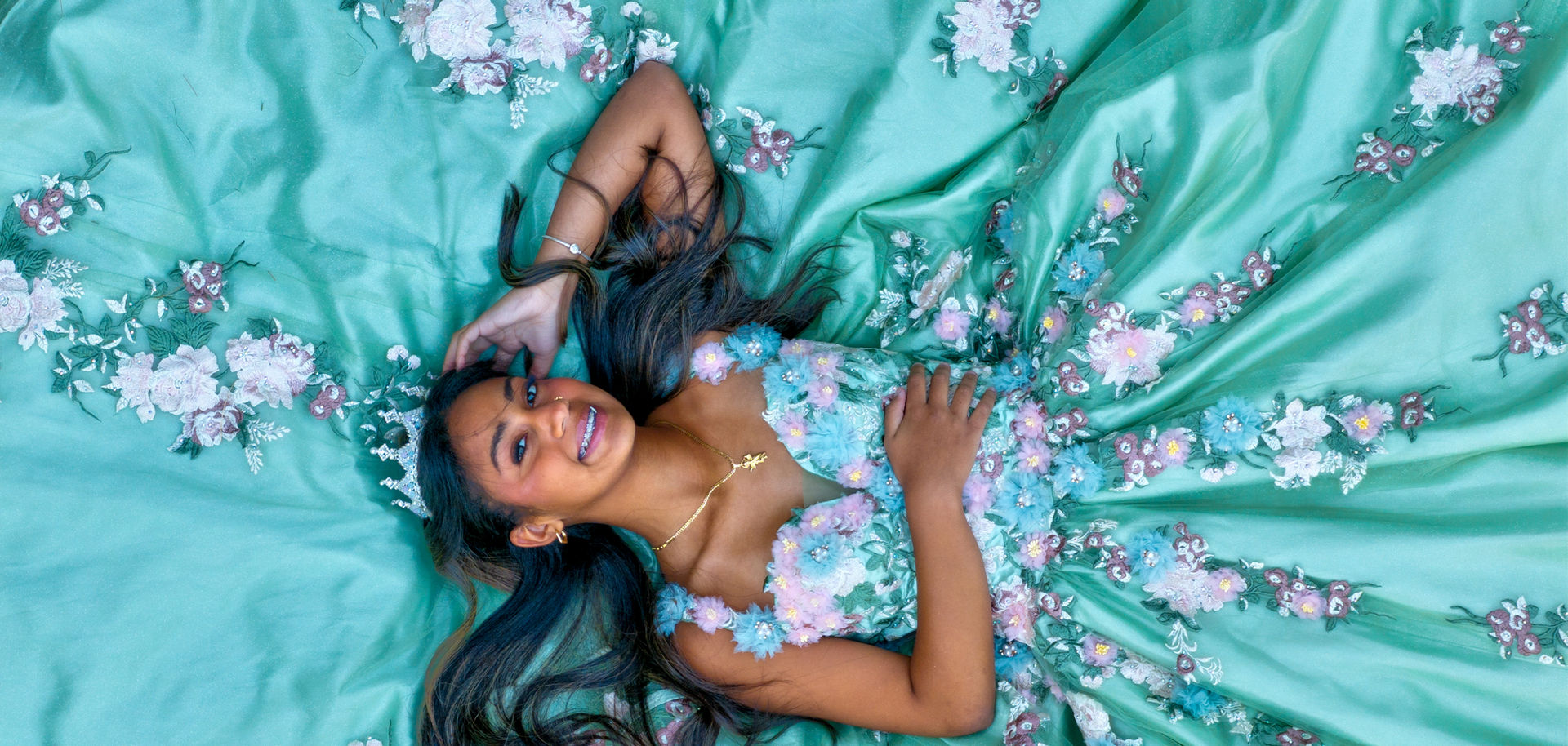 Aerial Drone HDR Imagery of Fashion Event Prom Dress from Above