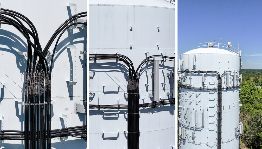 Aerial Drone Closeup Inspection Commercial Photography Imagery of Water Tower Electrical Telecoms