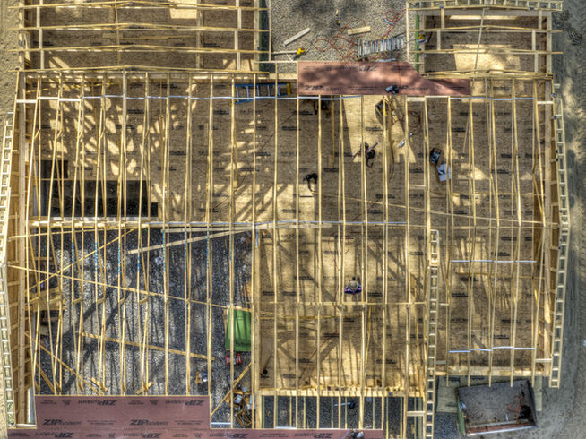 Professional Custom Aerial Drone HDR Photography of New Home Construction Site - Framing