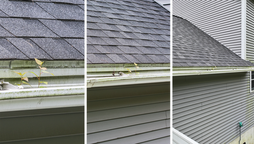 Aerial Drone Closeup (Zoomed-in) Inspection Residential Photography Imagery of Roof Gutters