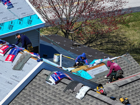 Aerial drone shingle roof replacement