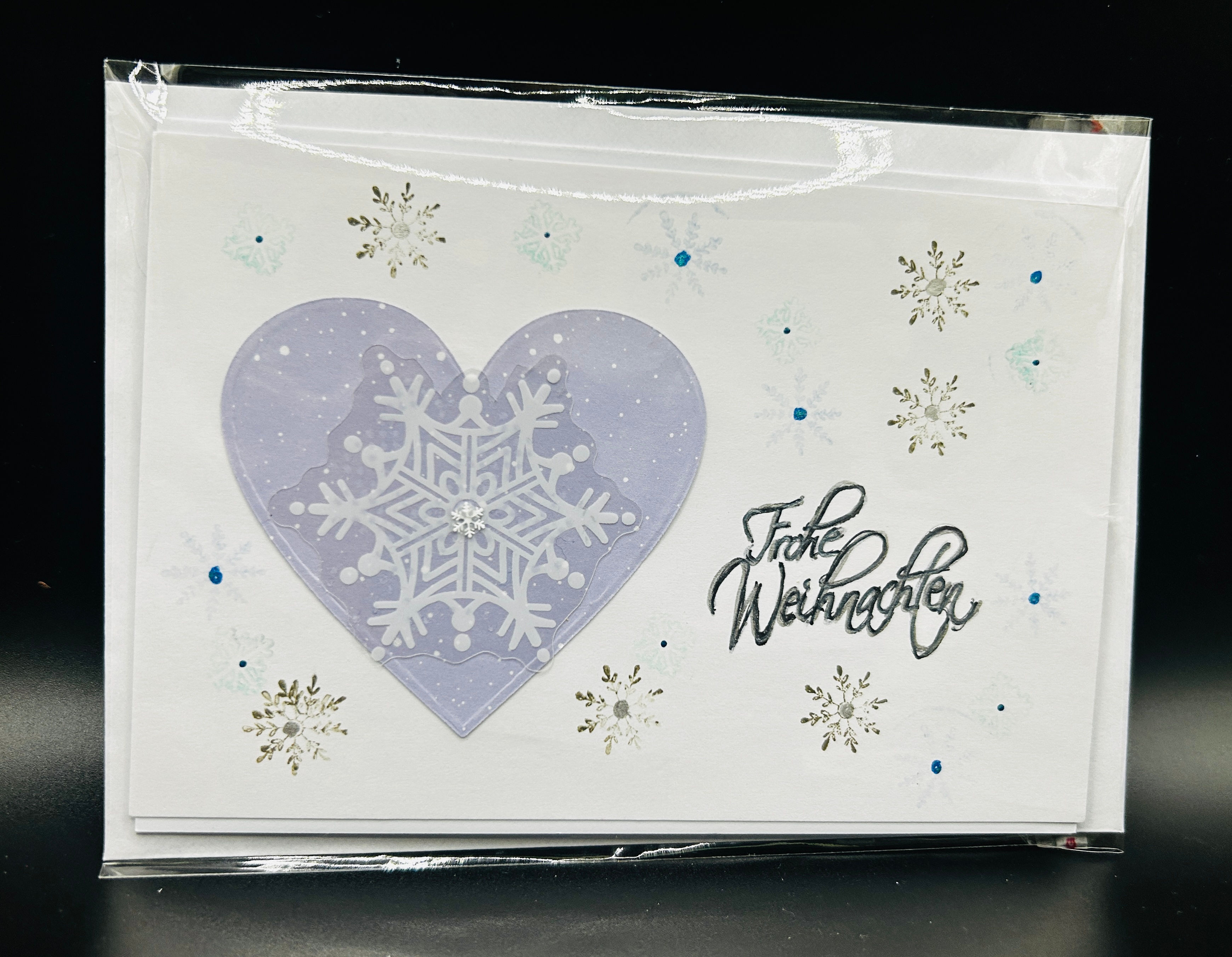 Weihnachtskarte Herz mit Schneeflocke