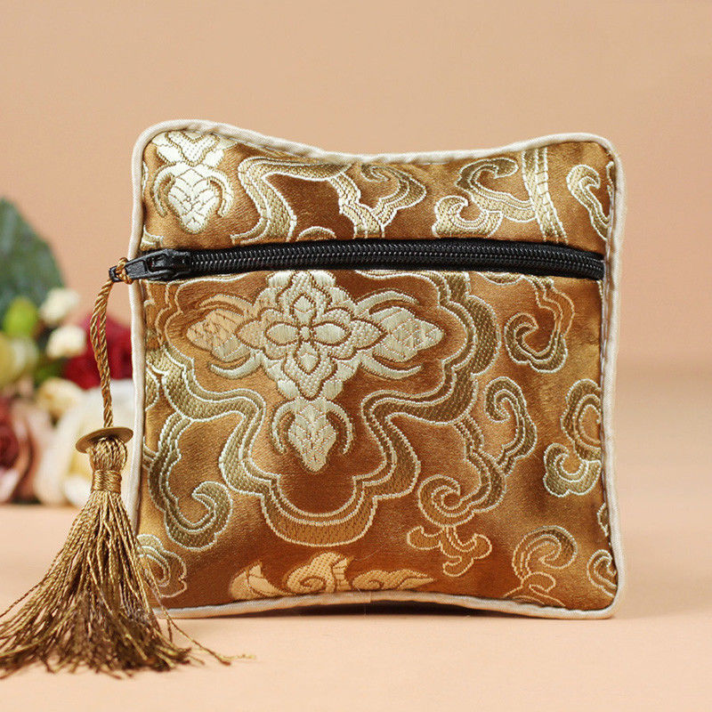 Thumbnail: Handmade vintage style silk jewelry zipped bag