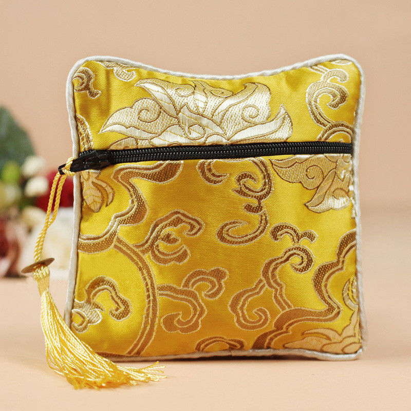 Thumbnail: Handmade vintage style silk jewelry zipped bag