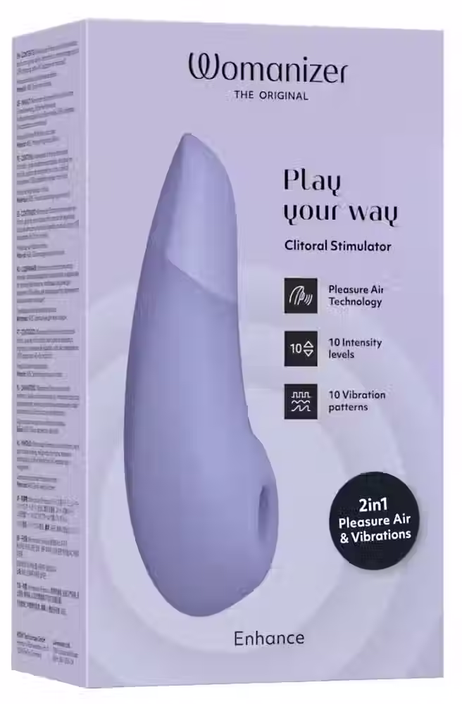 Miniature : Boite design ergonomique et élégant du Womanizer Enhance 2-en-1, sextoy discret pour le plaisir féminin.