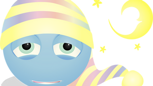 un smiley triste et très fatigué avec un bonnet de nuit sur la tête