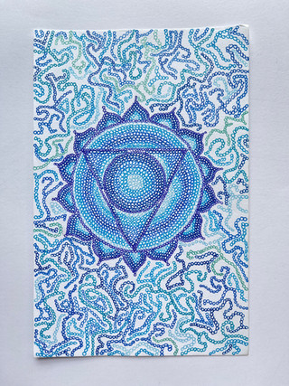 Throat Chakra symbol in blue glitter gel pen