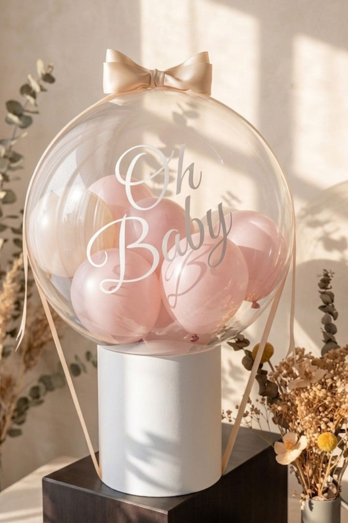 Elegant light pink and champagne personalized baby girl balloon box - Sparkle The Moment