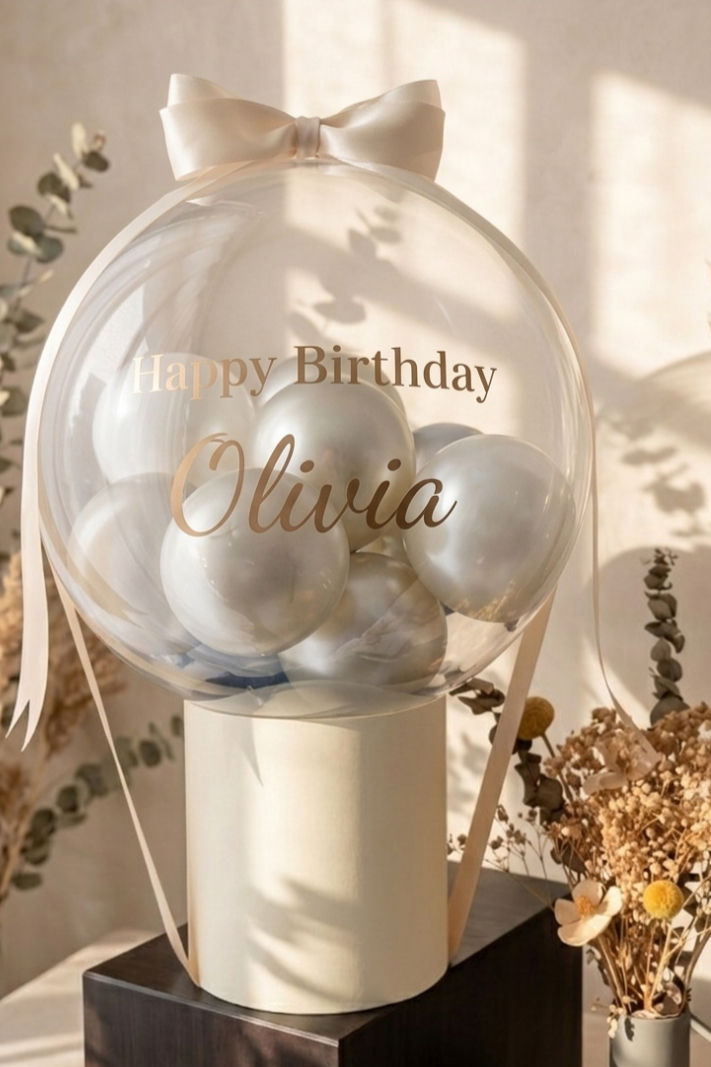 Luxury personalized premium balloon gift box with mini balloons inside and pearl white ribbon - Sparkle The Moment