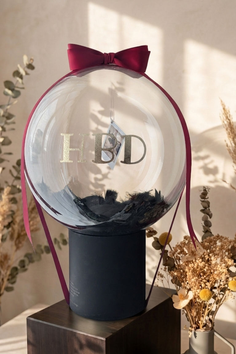 Custom photo balloon gift box with Ruby Red ribbon - Sparkle The Moment