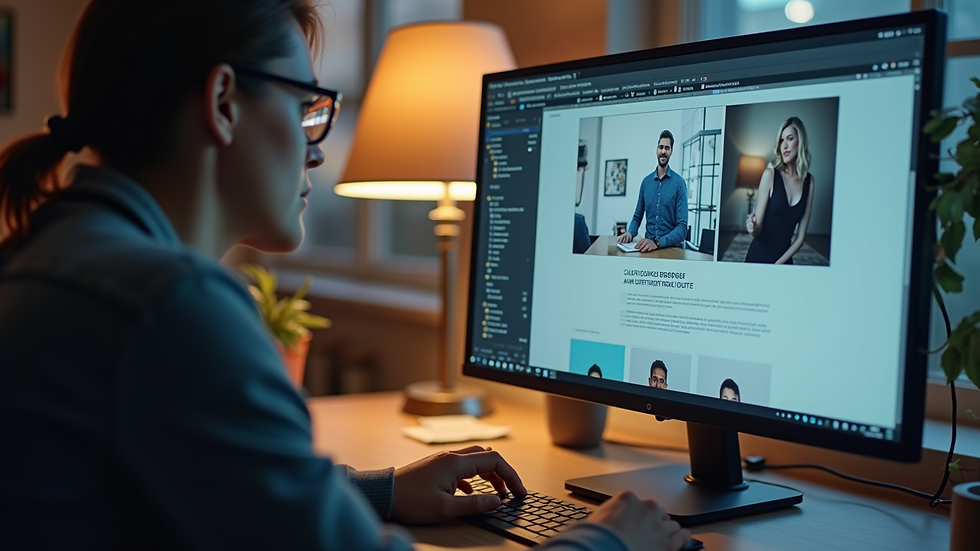 Close-up view of a designer working on a website layout on a computer screen
