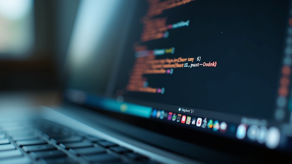 Eye-level view of a laptop screen showing coding software