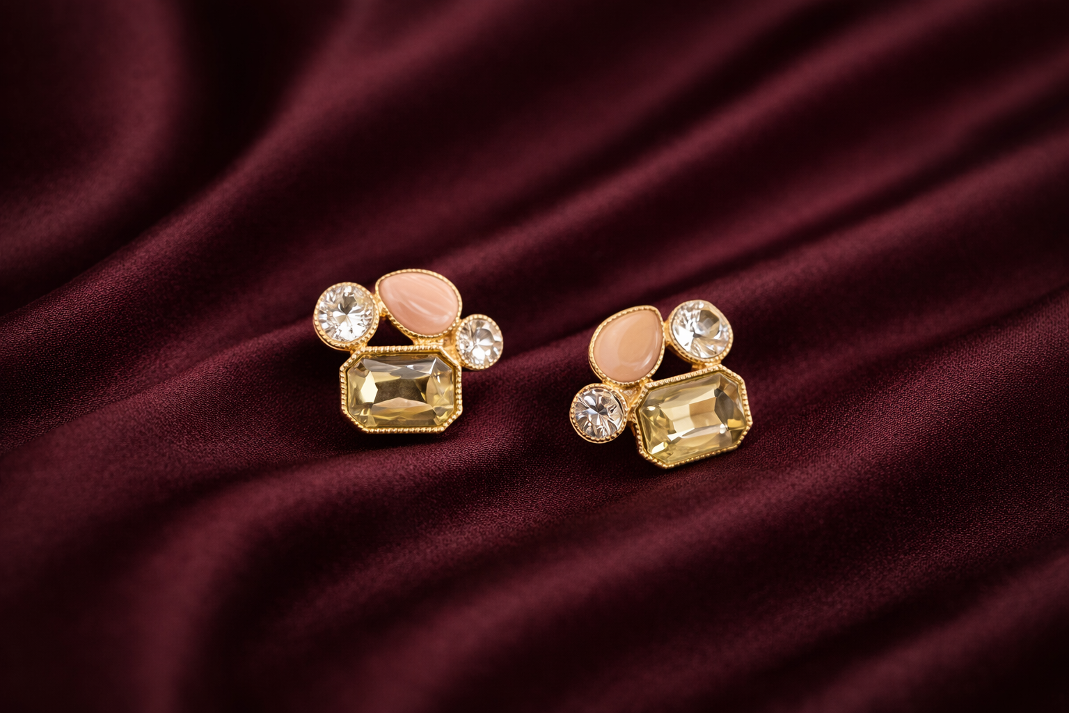 Champagne and Smokey Grey Stone Geometric Cluster Statement Studs